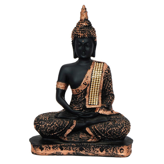 Black and Golden Meditating Lord Buddha Handcrafted Decorative Showpiece