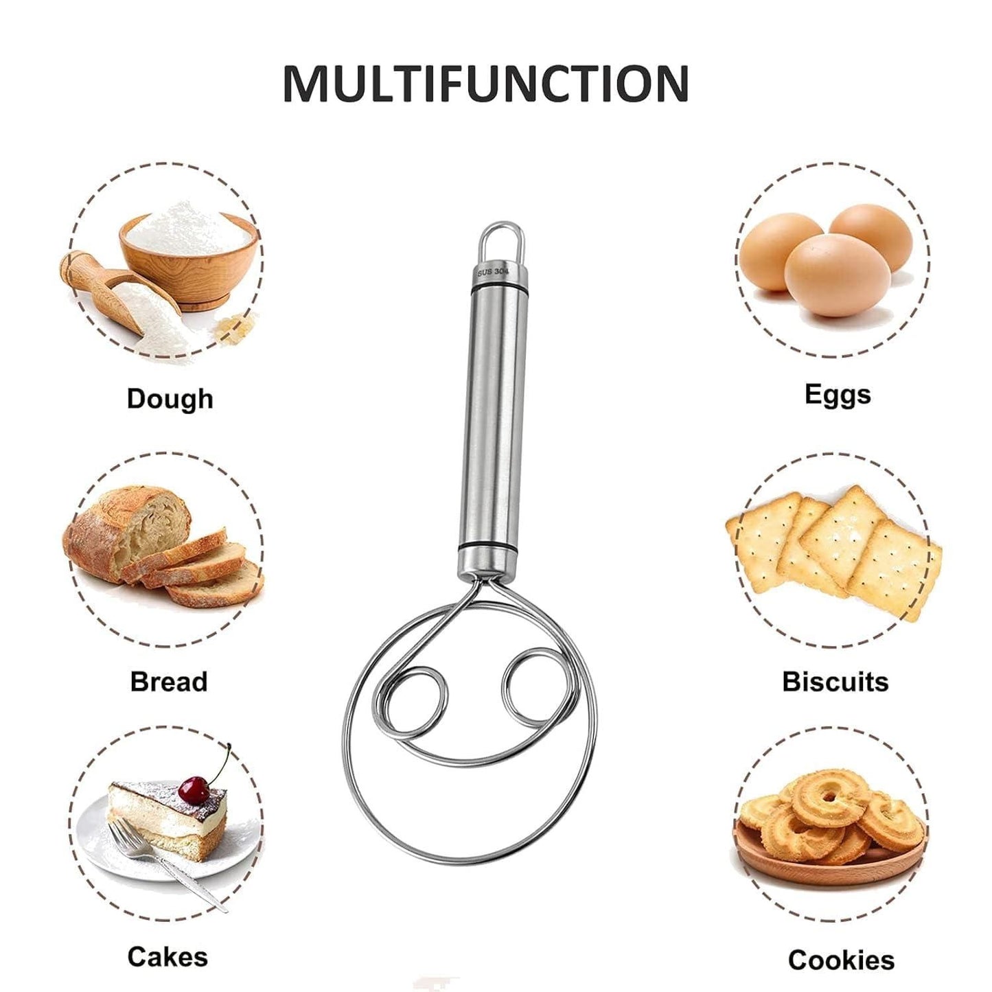 Danish Dough Whisk – Stainless Steel Bread Mixer Tools (Pack of 2)