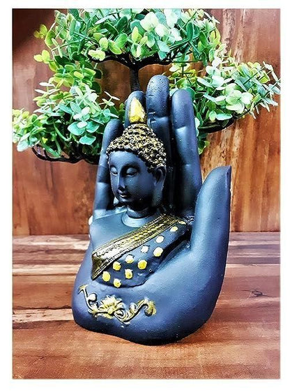 Handcrafted Meditating Palm Buddha Idol – Black & Golden