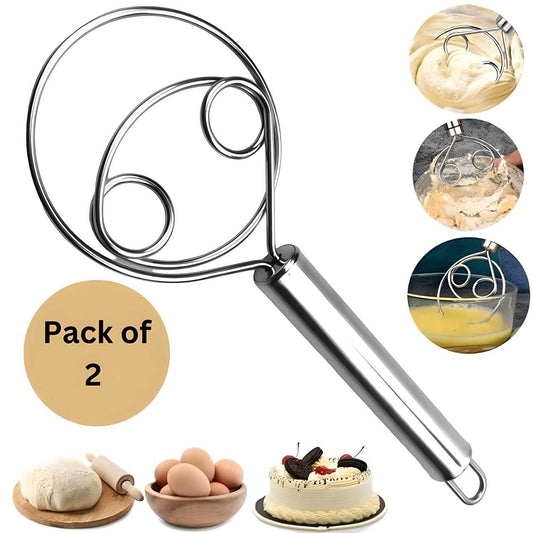 Danish Dough Whisk – Stainless Steel Bread Mixer Tools (Pack of 2)