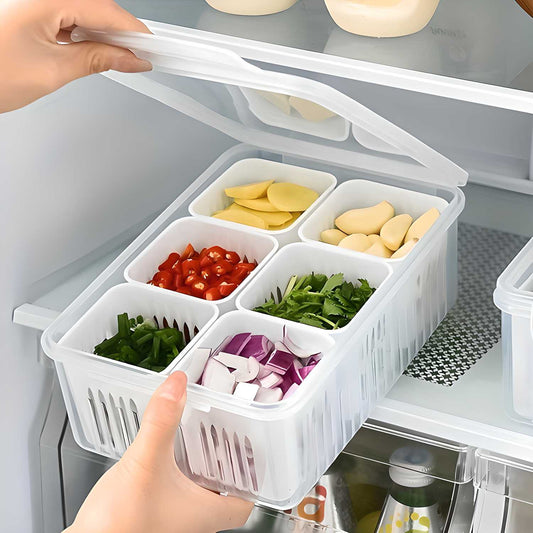 6-Grid Fridge Storage Boxes – Multi-Compartment Container
