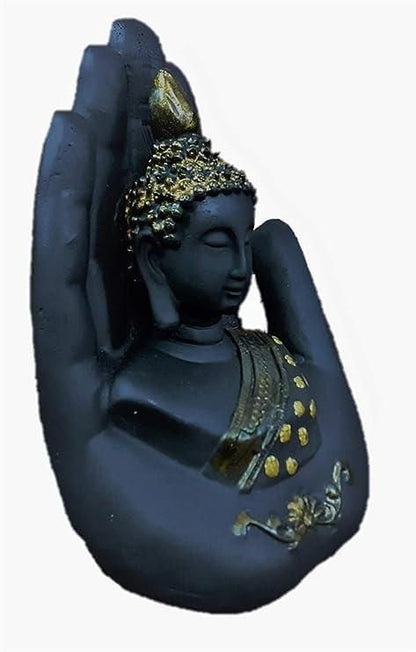 Handcrafted Meditating Palm Buddha Idol – Black & Golden