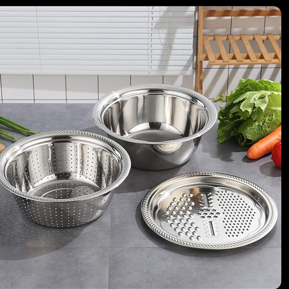 3-in-1 Multifunctional Grater Basin – Stainless Steel Colanders Set