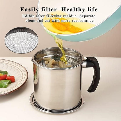 Stainless Steel Oil Pot with Filter & Lid – Pack of 1