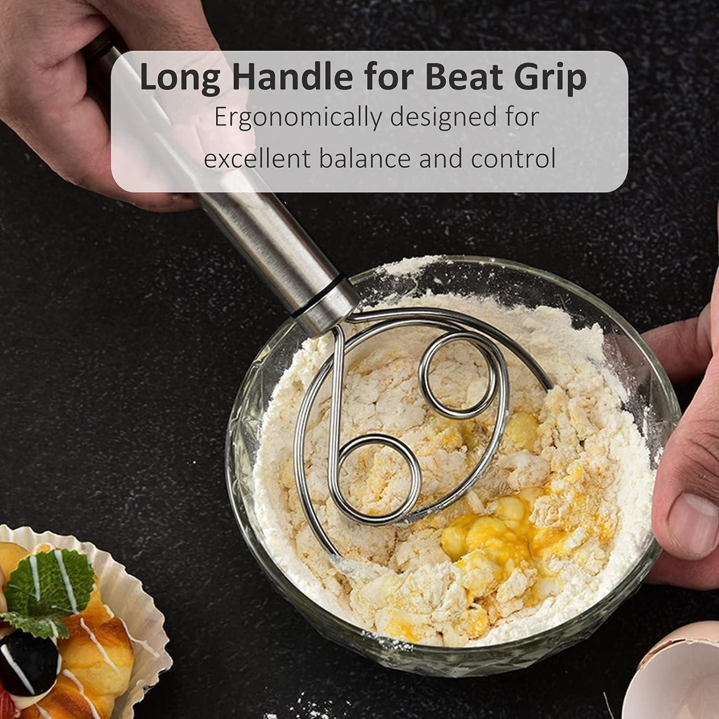 Danish Dough Whisk – Stainless Steel Bread Mixer Tools (Pack of 2)