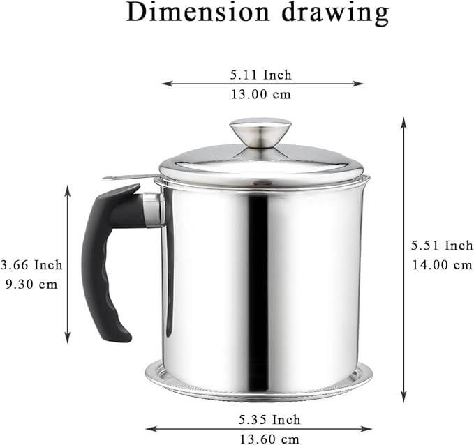 Stainless Steel Oil Pot with Filter & Lid – Pack of 1