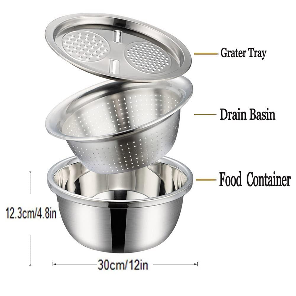 3-in-1 Multifunctional Grater Basin – Stainless Steel Colanders Set