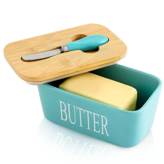Ceramic Butter Dish with Wooden Lid – Pack of 1