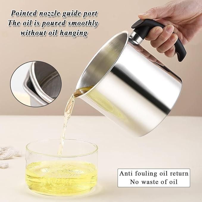 Stainless Steel Oil Pot with Filter & Lid – Pack of 1