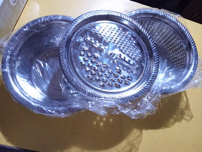 3-in-1 Multifunctional Grater Basin – Stainless Steel Colanders Set