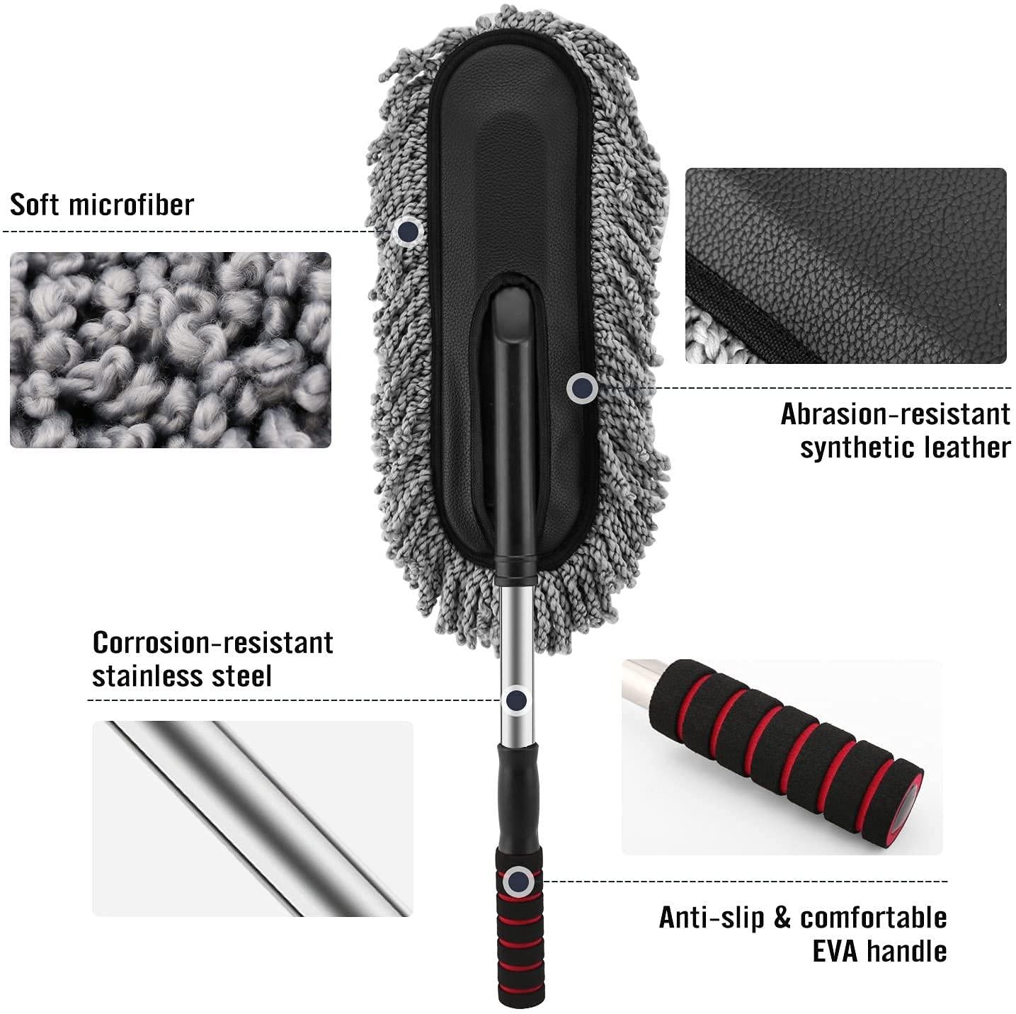 Retractable Flexible Microfiber Car Duster – 360° Rotating Mop