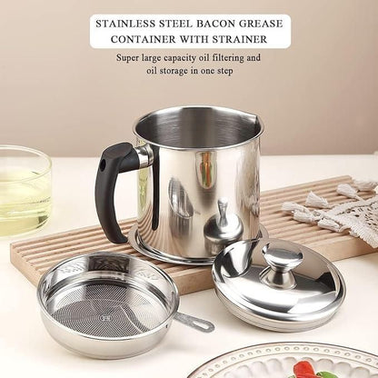 Stainless Steel Oil Pot with Filter & Lid – Pack of 1